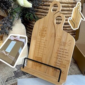 New Cookbook Stand Engraved Bamboo Gift Set Grandma Queen of Kitchen Wrapped